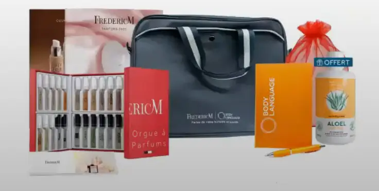 Kit de démarrage KIT00 Frédéric M avec sac de transport, orgue à parfums, cahier Body Language, stylos et Aloel offert
