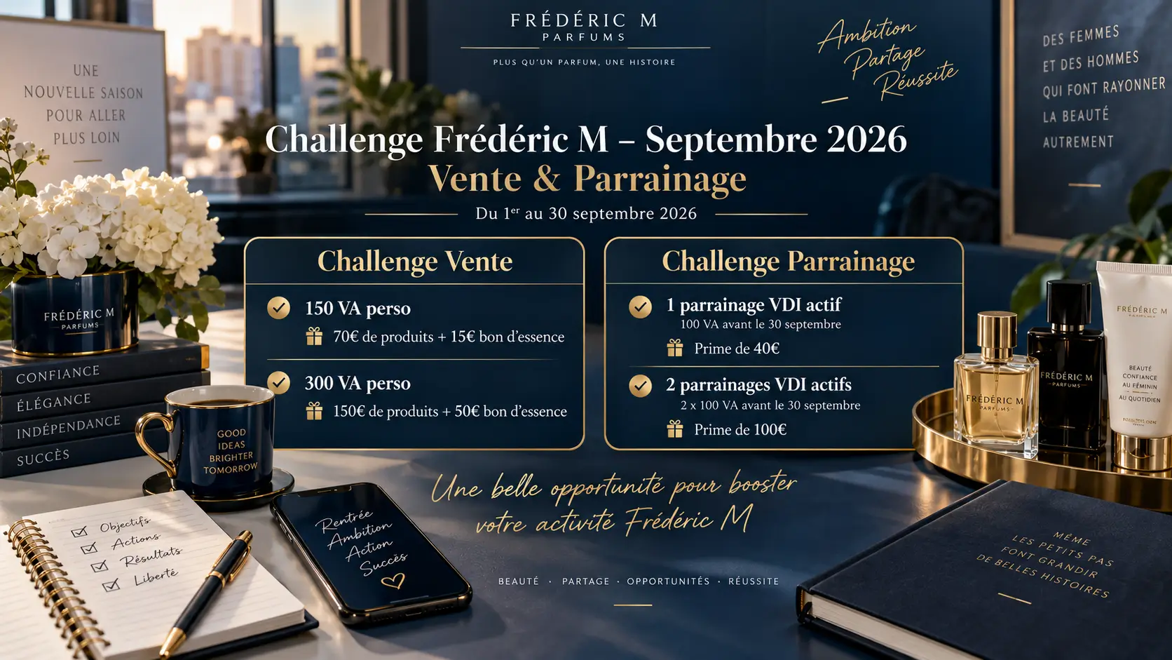 Challenge Frédéric M septembre 2026 avec objectifs de vente et parrainage pour les affiliés